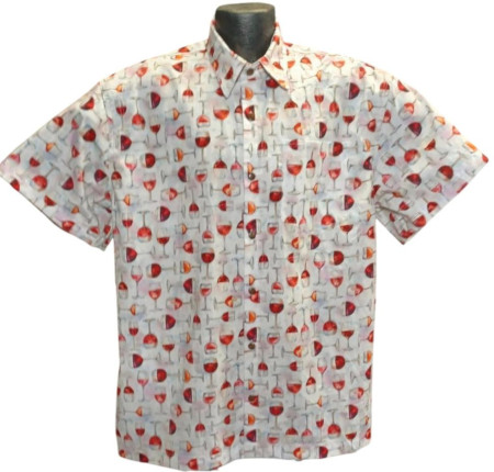 Wine  Glasses Hawaiian shirt- Made in USA- 100% Cotton